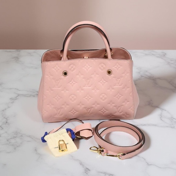 Authentic Louis Vuitton Montaigne BB โ Rose Poudre Monogram Empreinte Leather - Picture 1 of 10